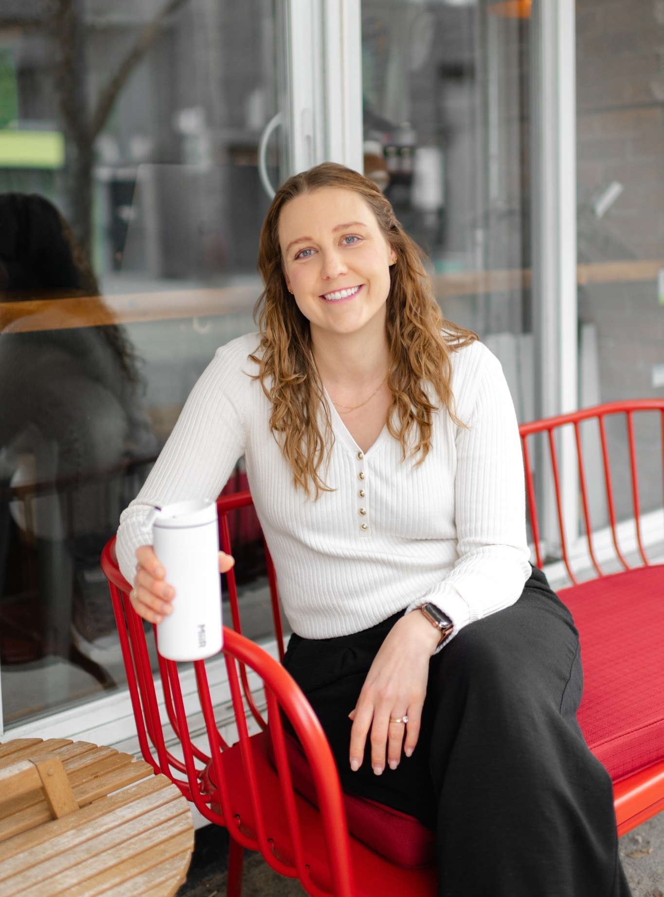 Claire at a coffee shop in the Beaches