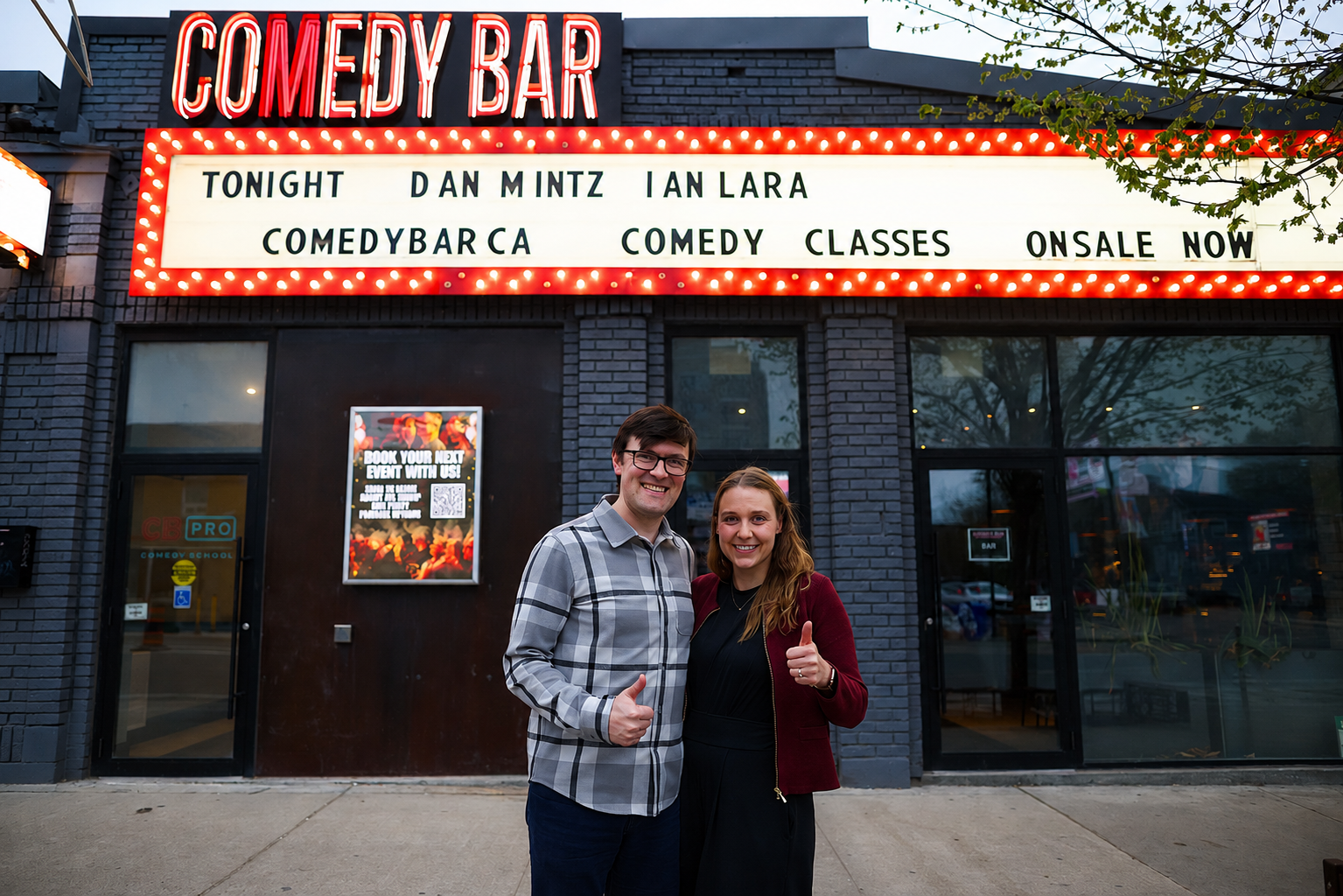 Claire and her husband at Comedy Bar