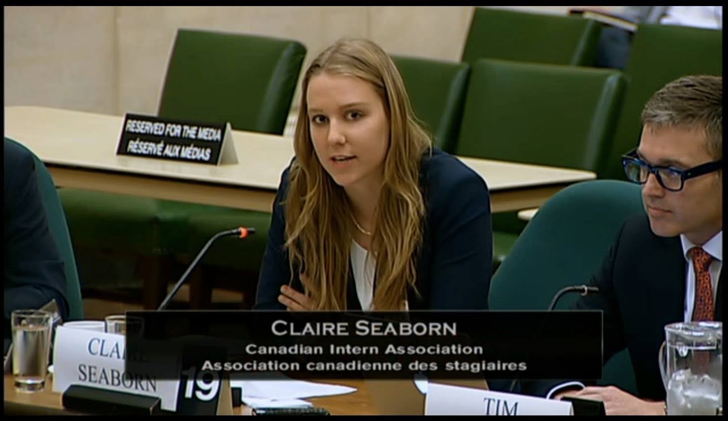 Claire Seaborn testifying before a parliamentary committee