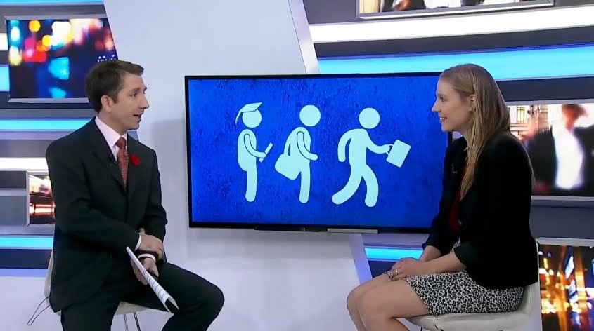 Claire on a TV news interview
