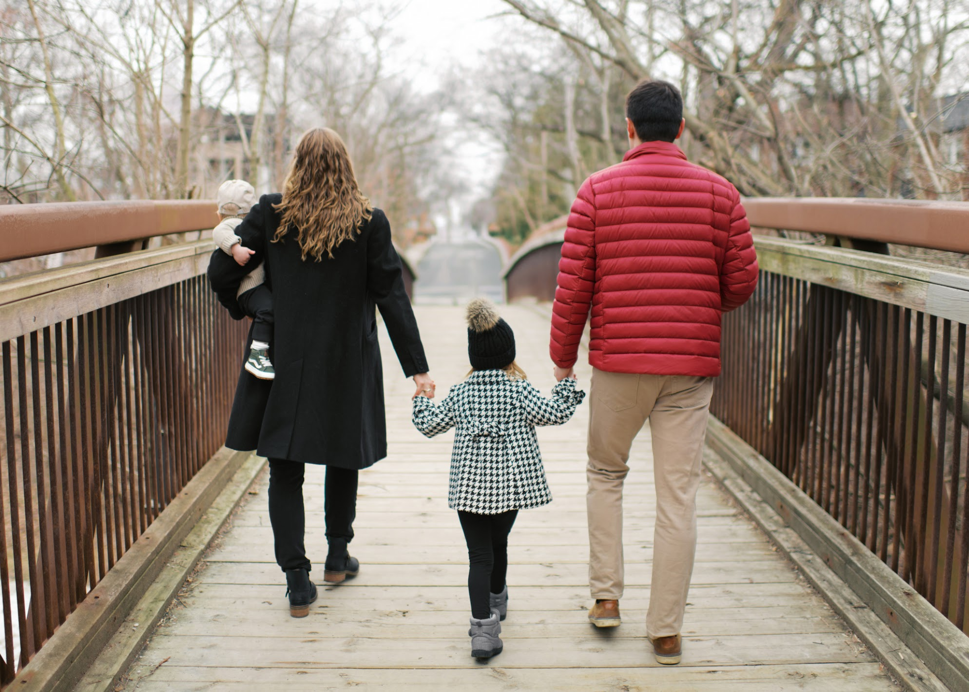 Claire's family on a bridge walk